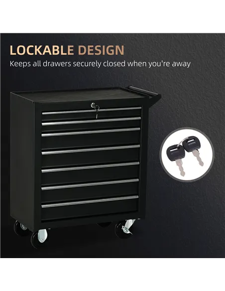 DURHAND 7-Drawer Rolling Tool Chest on Wheels, Lockable Tool Cabinet with Side Handle, Metal Tool Box Trolley for Garage, Worksh