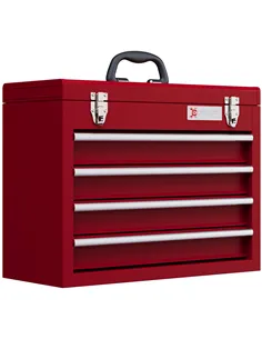 DURHAND Lockable Metal Tool Box, 4 Drawer Tool Chest with Latches, Handle, Ball Bearing Runners, Red