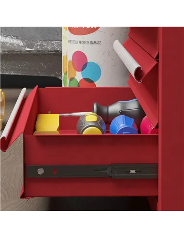 DURHAND Lockable Metal Tool Box, 4 Drawer Tool Chest with Latches, Handle, Ball Bearing Runners, Red