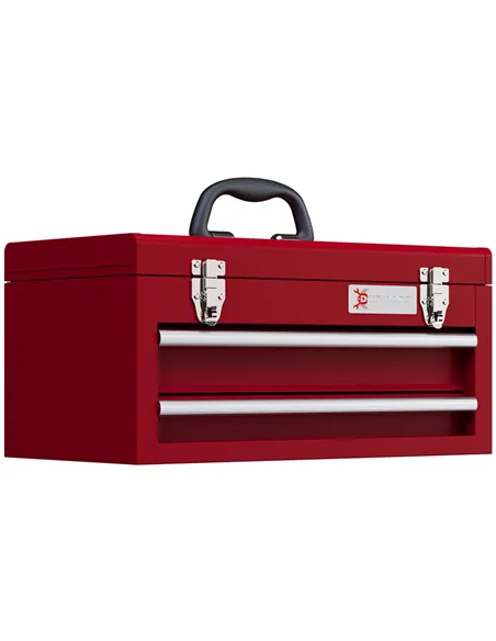 DURHAND Lockable Metal Tool Box, 2 Drawer Tool Chest with Latches, Handle, Ball Bearing Runners, Red