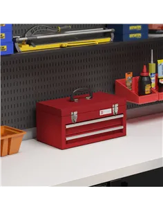 DURHAND Lockable Metal Tool Box, 2 Drawer Tool Chest with Latches, Handle, Ball Bearing Runners, Red 2