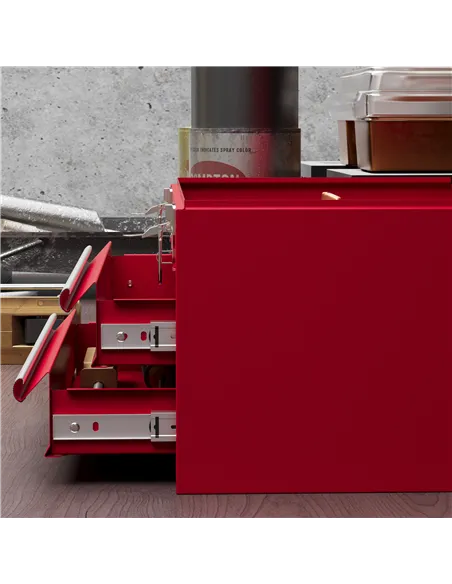 DURHAND Lockable Metal Tool Box, 2 Drawer Tool Chest with Latches, Handle, Ball Bearing Runners, Red