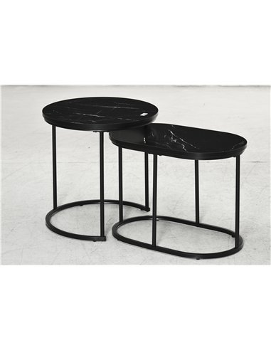 HOMCOM Marble-Effect Nest of Tables - Black/White