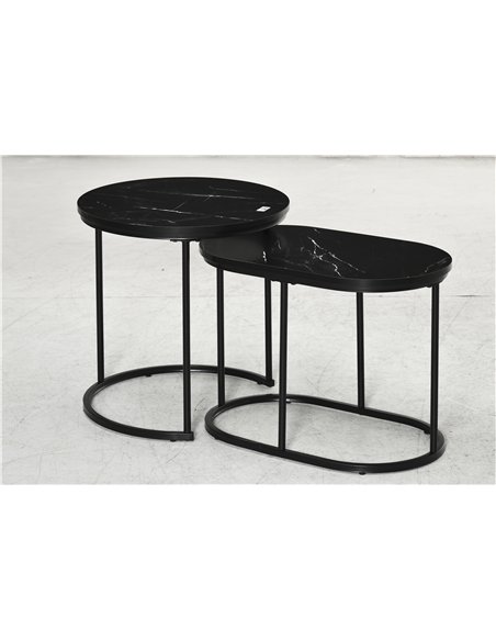 HOMCOM Marble-Effect Nest of Tables - Black/White