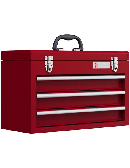 DURHAND Lockable Metal Tool Box, 3 Drawer Tool Chest with Latches, Handle, Ball Bearing Runners, Red