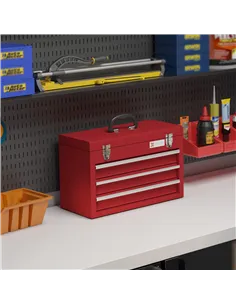 DURHAND Lockable Metal Tool Box, 3 Drawer Tool Chest with Latches, Handle, Ball Bearing Runners, Red 2