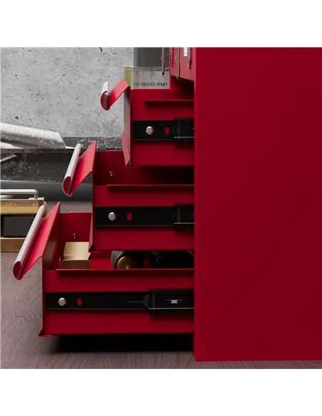 DURHAND Lockable Metal Tool Box, 3 Drawer Tool Chest with Latches, Handle, Ball Bearing Runners, Red