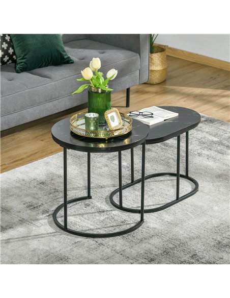 HOMCOM Marble-Effect Nest of Tables - Black/White