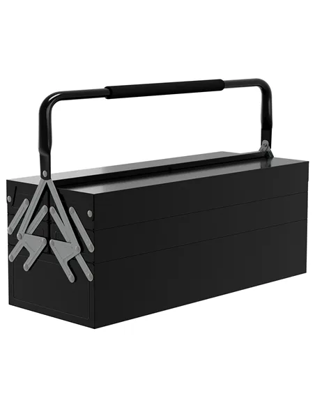 DURHAND 3 Tier Metal Toolbox, 5 Tray Professional Portable Tool Box with Carry Handle for Workshop, 56cmx20cmx34cm, Black
