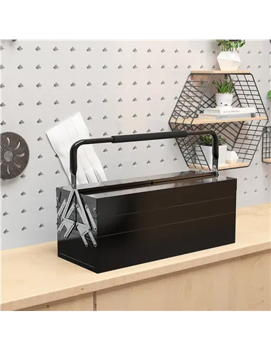 DURHAND 3 Tier Metal Toolbox, 5 Tray Professional Portable Tool Box with Carry Handle for Workshop, 56cmx20cmx34cm, Black