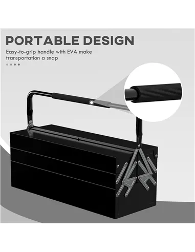 DURHAND 3 Tier Metal Toolbox, 5 Tray Professional Portable Tool Box with Carry Handle for Workshop, 56cmx20cmx34cm, Black