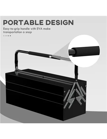 DURHAND 3 Tier Metal Toolbox, 5 Tray Professional Portable Tool Box with Carry Handle for Workshop, 56cmx20cmx34cm, Black