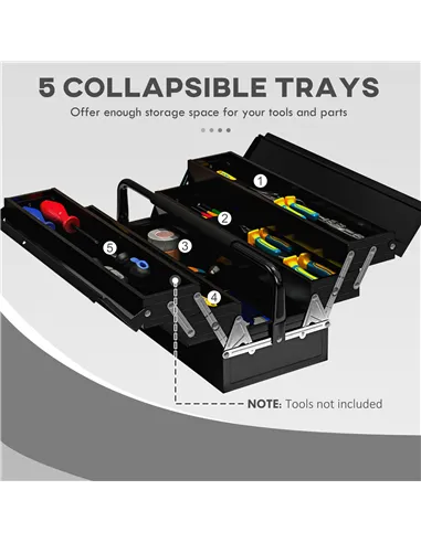 DURHAND 3 Tier Metal Toolbox, 5 Tray Professional Portable Tool Box with Carry Handle for Workshop, 56cmx20cmx34cm, Black