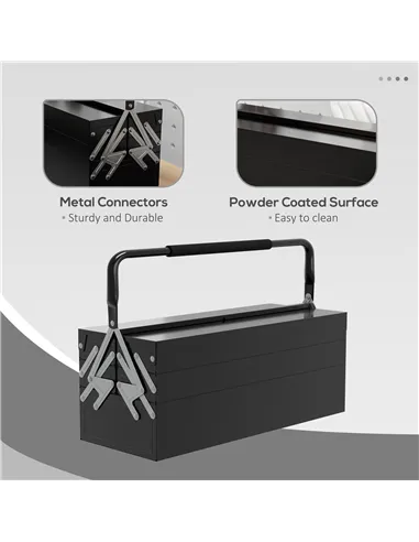 DURHAND 3 Tier Metal Toolbox, 5 Tray Professional Portable Tool Box with Carry Handle for Workshop, 56cmx20cmx34cm, Black