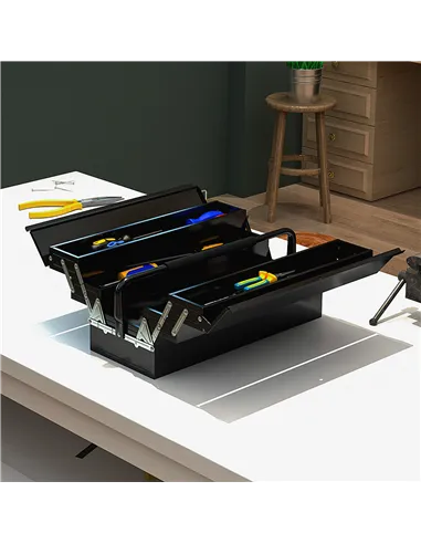 DURHAND 3 Tier Metal Toolbox, 5 Tray Professional Portable Tool Box with Carry Handle for Workshop, 56cmx20cmx34cm, Black