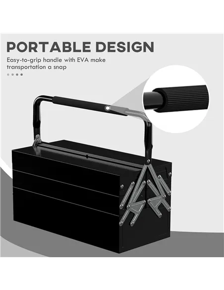 DURHAND 3 Tier Metal Toolbox, 5 Tray Professional Portable Tool Box with Carry Handle for Workshop, 45cmx20cmx34.5cm, Black