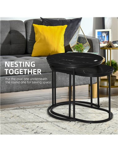 HOMCOM Marble-Effect Nest of Tables - Black/White