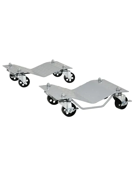 DURHAND Two-Piece Car Wheel Dolly with Swivel Casters, Non-Slip Metal Plates, 680kg Capacity, Grey