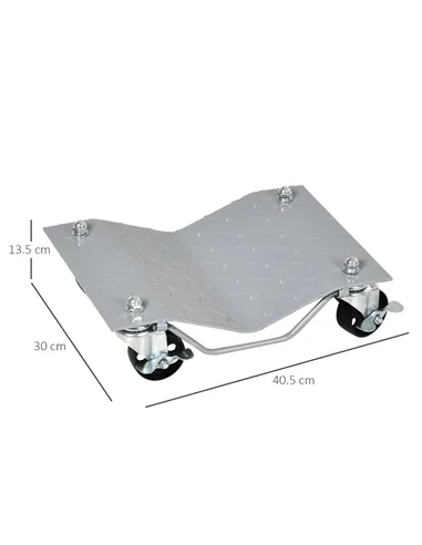 DURHAND Two-Piece Car Wheel Dolly with Swivel Casters, Non-Slip Metal Plates, 680kg Capacity, Grey