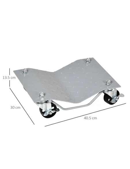 DURHAND Two-Piece Car Wheel Dolly with Swivel Casters, Non-Slip Metal Plates, 680kg Capacity, Grey