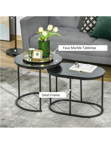 HOMCOM Marble-Effect Nest of Tables - Black/White