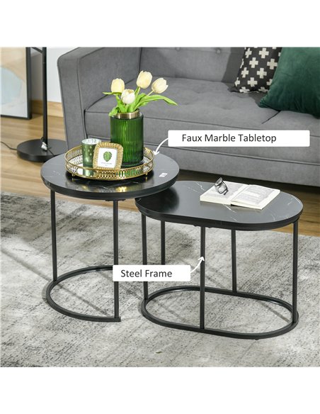 HOMCOM Marble-Effect Nest of Tables - Black/White