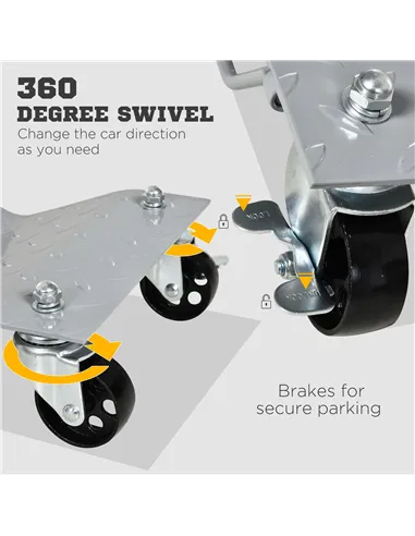 DURHAND Two-Piece Car Wheel Dolly with Swivel Casters, Non-Slip Metal Plates, 680kg Capacity, Grey