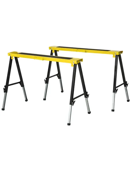 DURHAND 2PCS Saw Horse Twin Pack Folding Workbench Adjustable Metal Trestle Stands with Non-slip EVA Surface for Sawing Work Max