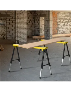 DURHAND 2PCS Saw Horse Twin Pack Folding Workbench Adjustable Metal Trestle Stands with Non-slip EVA Surface for Sawing Work Max 2