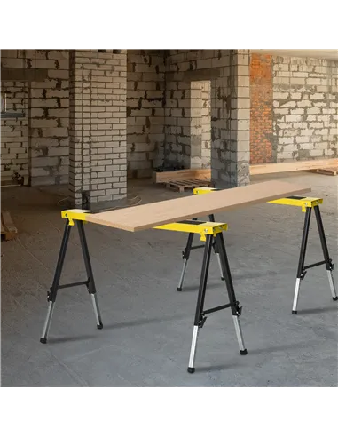 DURHAND 2PCS Saw Horse Twin Pack Folding Workbench Adjustable Metal Trestle Stands with Non-slip EVA Surface for Sawing Work Max