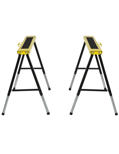 DURHAND 2PCS Saw Horse Twin Pack Folding Workbench Adjustable Metal Trestle Stands with Non-slip EVA Surface for Sawing Work Max