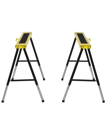 DURHAND 2PCS Saw Horse Twin Pack Folding Workbench Adjustable Metal Trestle Stands with Non-slip EVA Surface for Sawing Work Max