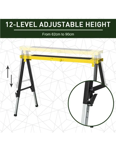 DURHAND 2PCS Saw Horse Twin Pack Folding Workbench Adjustable Metal Trestle Stands with Non-slip EVA Surface for Sawing Work Max