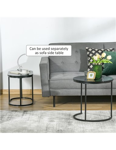 HOMCOM Marble-Effect Nest of Tables - Black/White