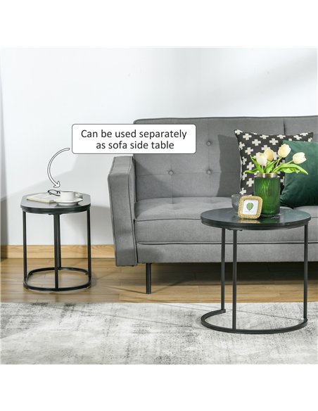 HOMCOM Marble-Effect Nest of Tables - Black/White