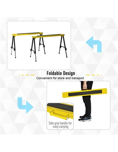 DURHAND 2PCS Saw Horse Twin Pack Folding Workbench Adjustable Metal Trestle Stands with Non-slip EVA Surface for Sawing Work Max