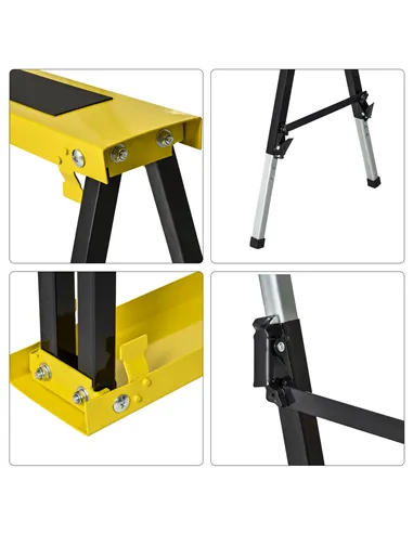 DURHAND 2PCS Saw Horse Twin Pack Folding Workbench Adjustable Metal Trestle Stands with Non-slip EVA Surface for Sawing Work Max