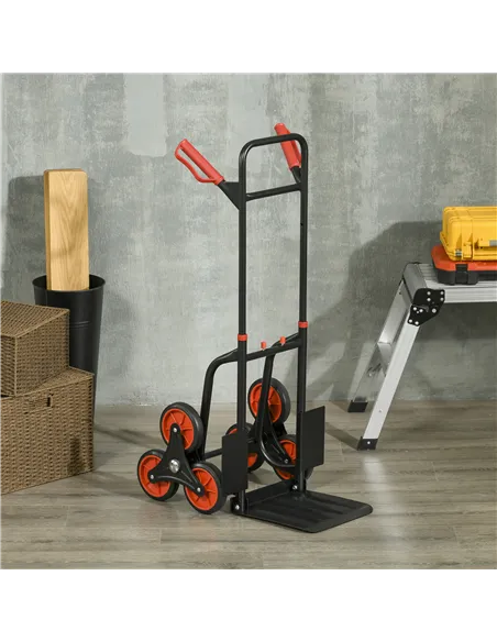 DURHAND Steel Folding Hand Truck, Heavy Duty Foldable Trolley on Wheels, Multi-Purpose Sack Truck Moving Trolley, 120kg, Red