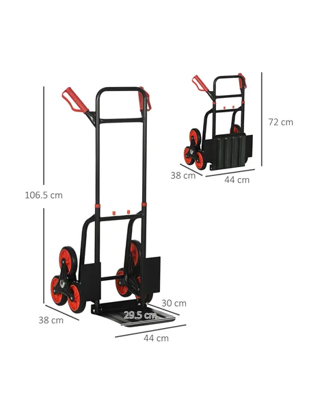 DURHAND Steel Folding Hand Truck, Heavy Duty Foldable Trolley on Wheels, Multi-Purpose Sack Truck Moving Trolley, 120kg, Red