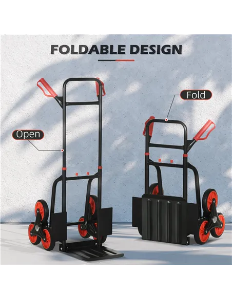 DURHAND Steel Folding Hand Truck, Heavy Duty Foldable Trolley on Wheels, Multi-Purpose Sack Truck Moving Trolley, 120kg, Red