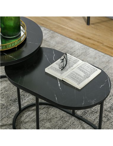 HOMCOM Marble-Effect Nest of Tables - Black/White