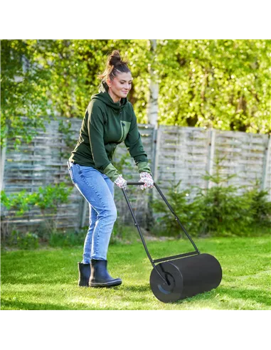 DURHAND Heavy Duty Garden Lawn Roller Push Tow Water Sand Filled 46L Equipment Manual Push Rolling Drum