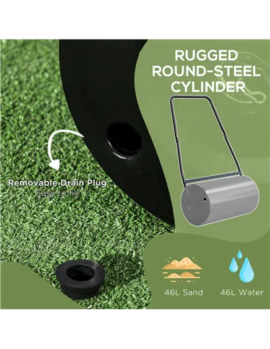 DURHAND Heavy Duty Garden Lawn Roller Push Tow Water Sand Filled 46L Equipment Manual Push Rolling Drum