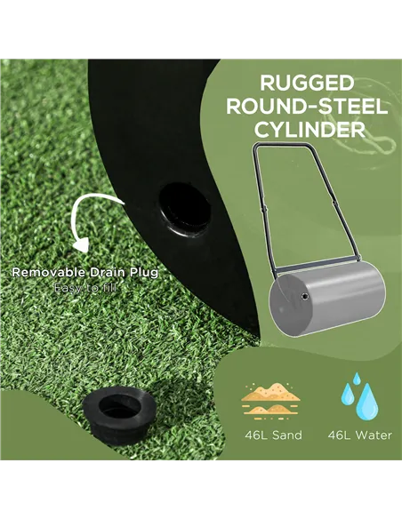 DURHAND Heavy Duty Garden Lawn Roller Push Tow Water Sand Filled 46L Equipment Manual Push Rolling Drum