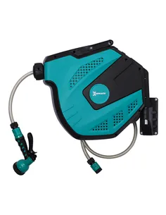 DURHAND 15m Garden Auto Hose Reel Wall Mounted Retractable 7 Patterns Spray Nozzle