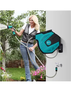 DURHAND 15m Garden Auto Hose Reel Wall Mounted Retractable 7 Patterns Spray Nozzle 2