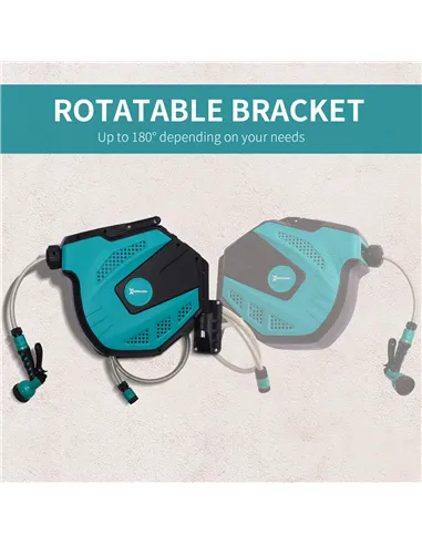 DURHAND 15m Garden Auto Hose Reel Wall Mounted Retractable 7 Patterns Spray Nozzle