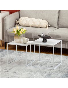 HOMCOM Square Nesting Coffee Table Set of 2, Modern Nest of Tables, Sofa Side Tables with Steel Frame for Living Room, Bedroom,  2
