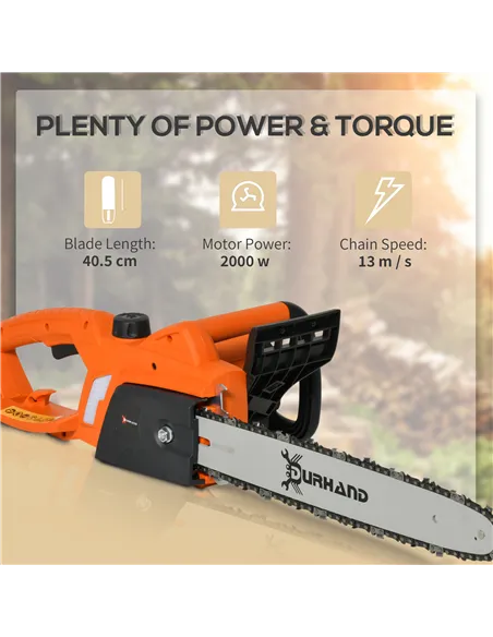 DURHAND 2000W Powerful Electric Chainsaw, 16" Aluminium Blade Portable Corded Chain Saw, 7250rpm Chain Saw for Garden Tree Pruni