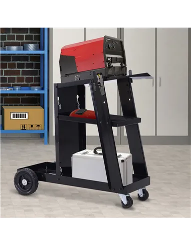 DURHAND Welding Cart Welder Trolley Garage for Gas Bottles w/ Safety Chain, Wheels, Black